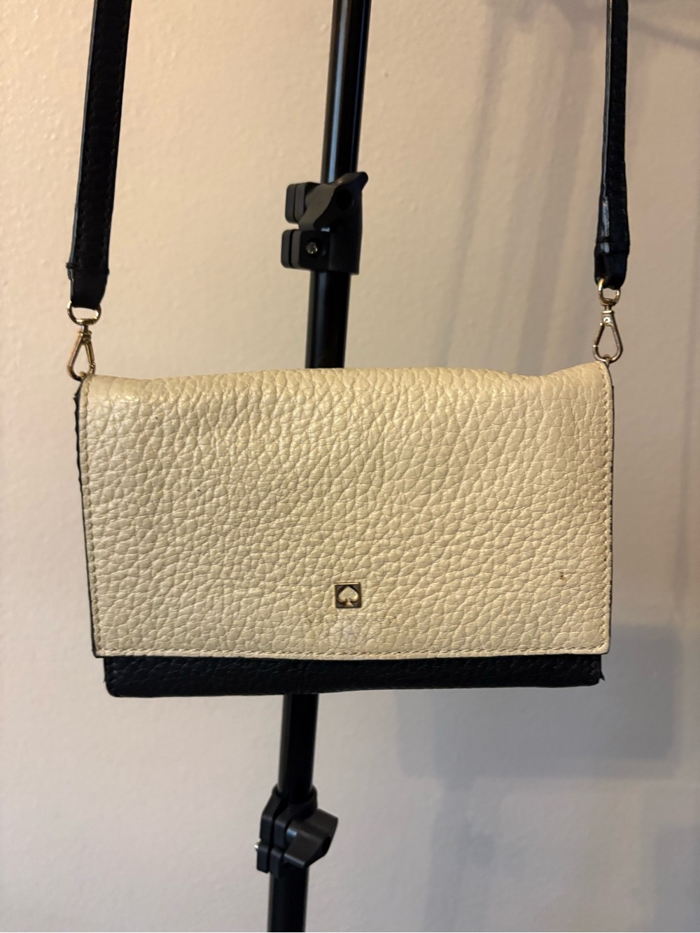 kate spade Cream and Black Pebbled Leather Crossbody